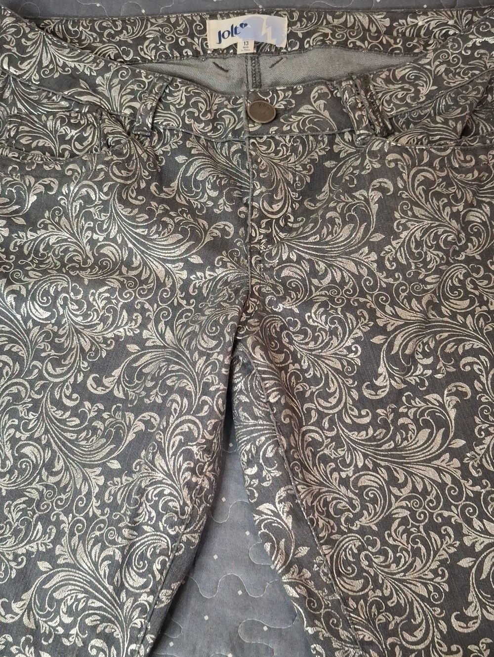 Jolt Paisley Skinny Jeans in Black & sliver size 13